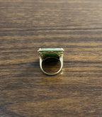 Rectangle Faceted Emerald Shape Green Sapphire Cabochon 14K Gold Diamond Ring