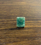 Rectangle Faceted Emerald Shape Green Sapphire Cabochon 14K Gold Diamond Ring