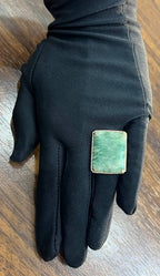 Rectangle Faceted Emerald Shape Green Sapphire Cabochon 14K Gold Diamond Ring