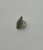 Rectangle Faceted Emerald Shape Green Sapphire Cabochon 14K Gold Diamond Ring