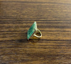 Rectangle Faceted Emerald Shape Green Sapphire Cabochon 14K Gold Diamond Ring