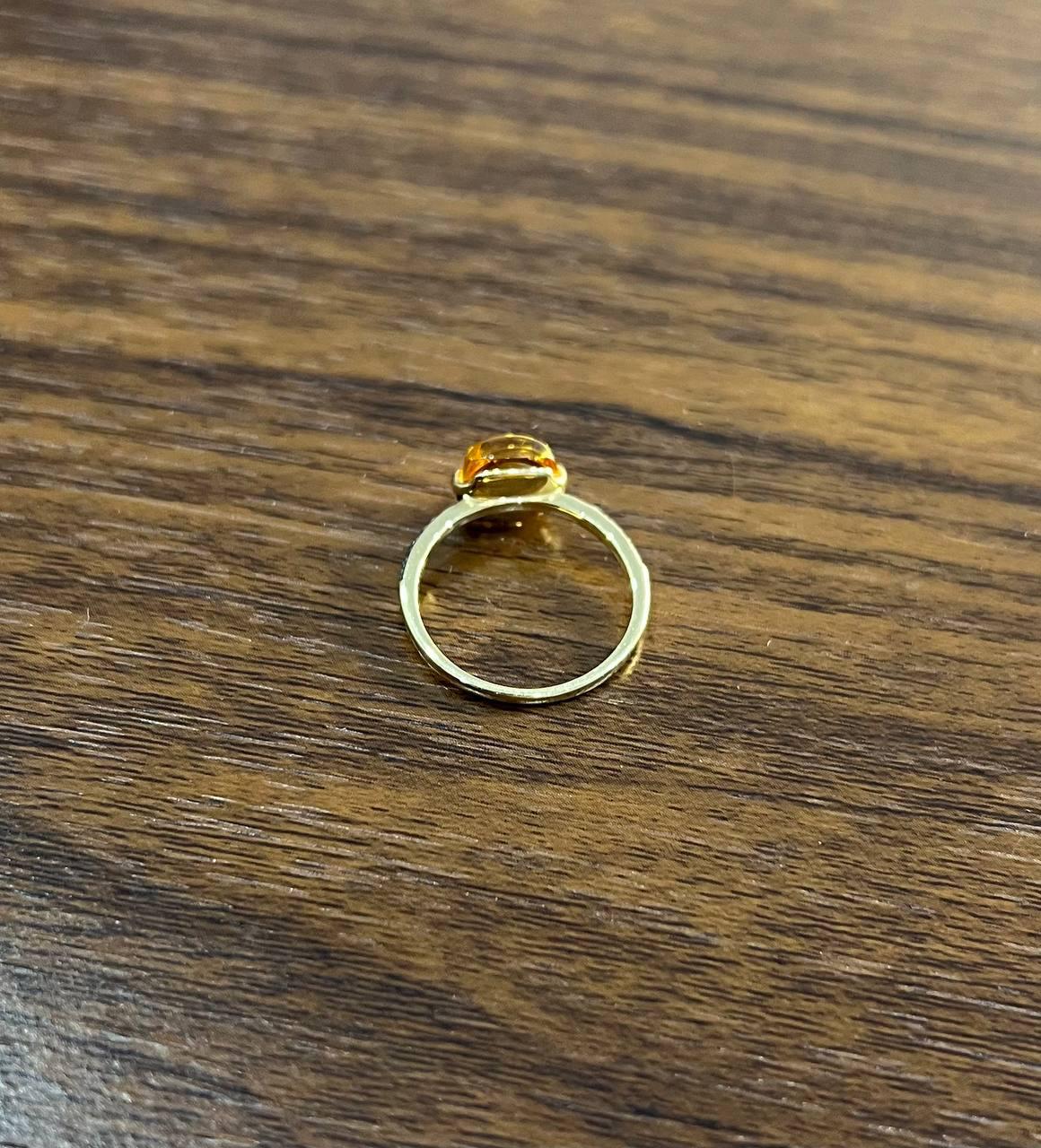Cushion Cabochon Orange Brown Citrine Diamond 14K Gold Statement Minimalist Ring