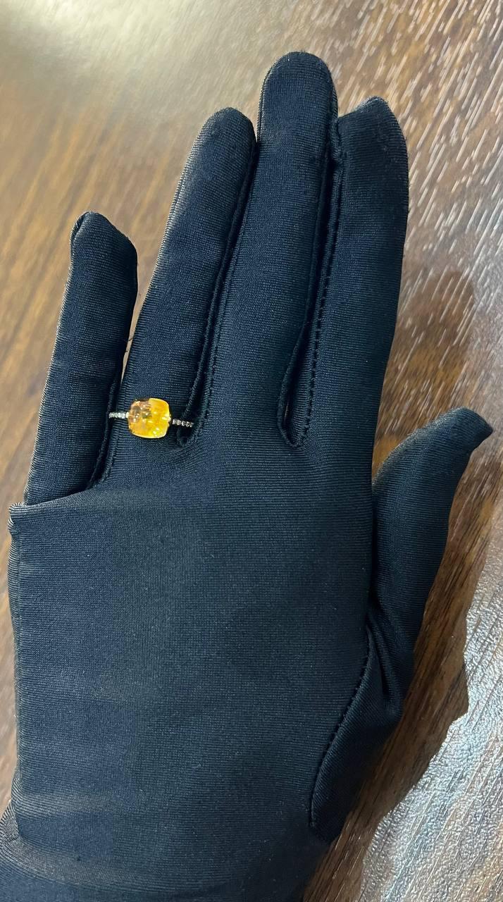 Cushion Cabochon Orange Brown Citrine Diamond 14K Gold Statement Minimalist Ring