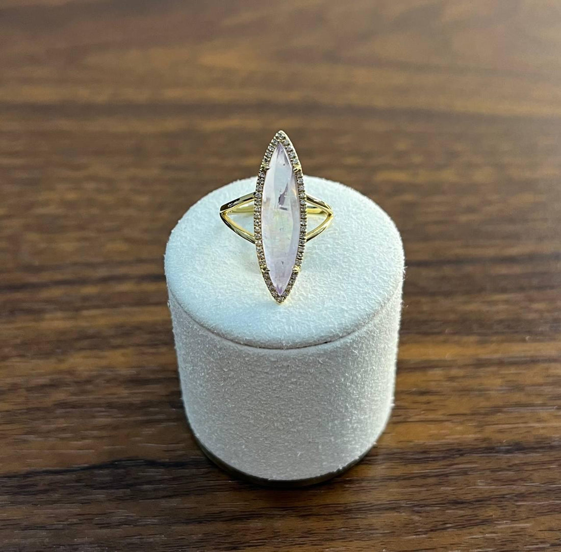 Marquis Light Violet Purple Amethyst Diamond Halo 14 Yellow Gold Statement Ring