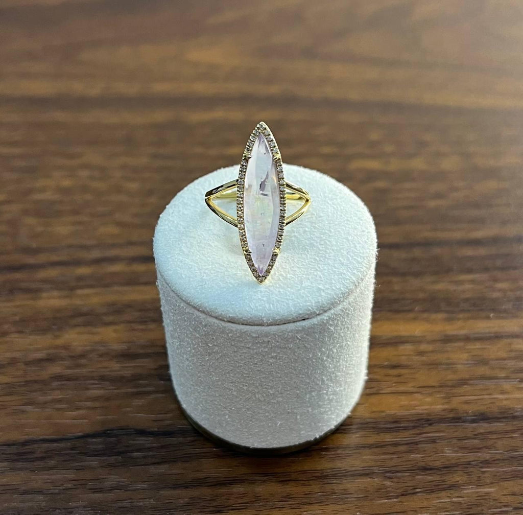 Marquis Light Violet Purple Amethyst Diamond Halo 14 Yellow Gold Statement Ring