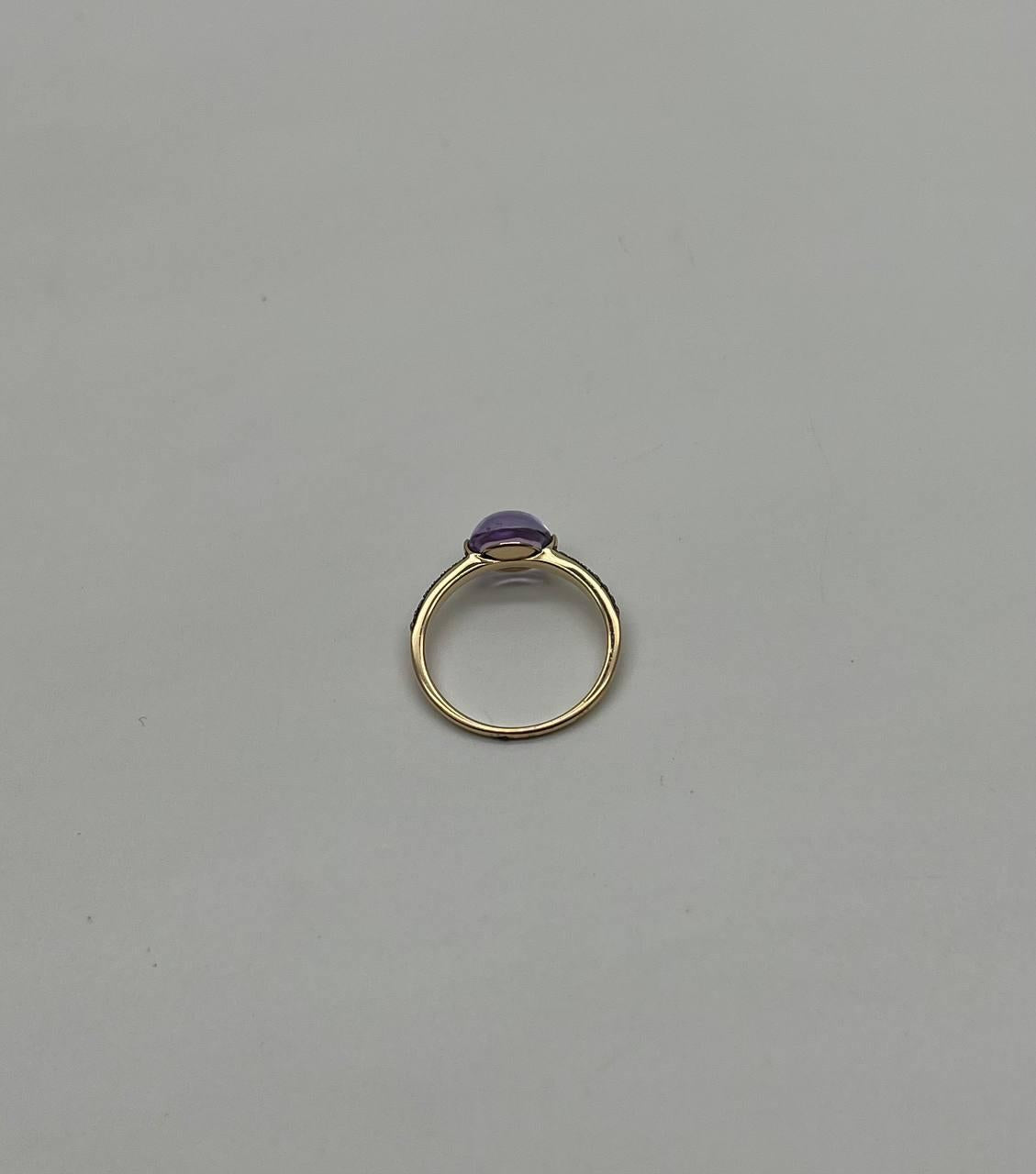 Round Cabochon Pink Violet Purple Amethyst Diamond 14K Gold Statement Ring