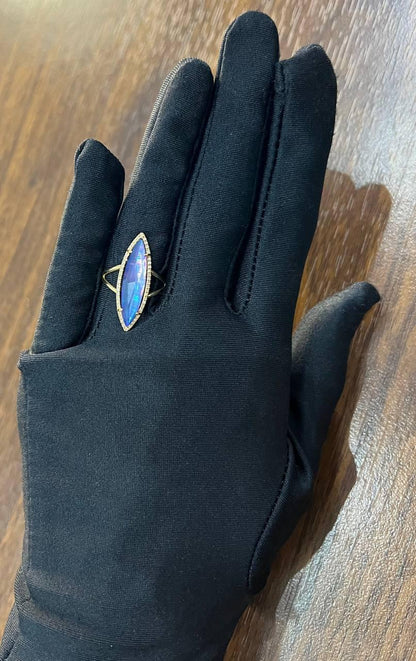 Marquise Shape Dark Blue Lapis Lazuli Cabo 14K Yellow Gold Diamond Halo Set Ring