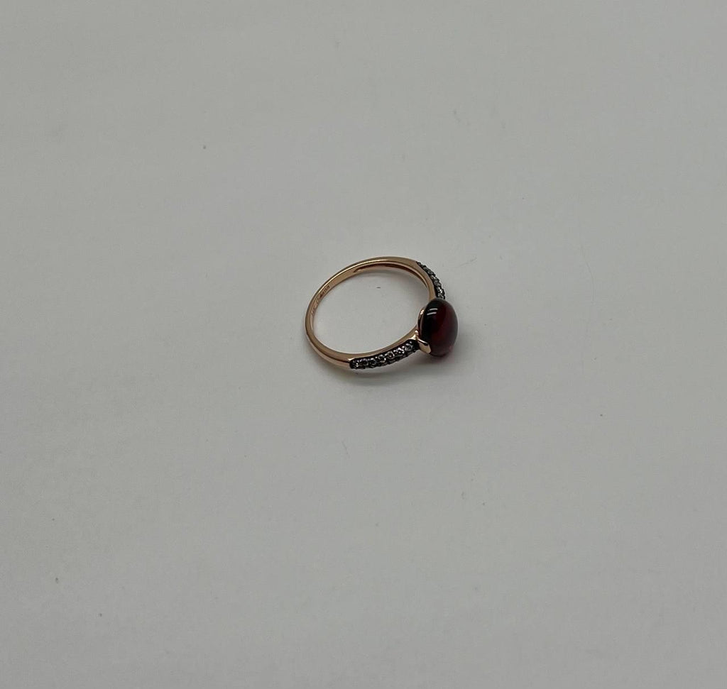 Oval Shape Dark Red Ruby Cabochon 14K Yellow Gold Diamond Accented Cocktail Ring