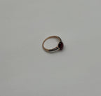 Oval Shape Dark Red Ruby Cabochon 14K Yellow Gold Diamond Accented Cocktail Ring