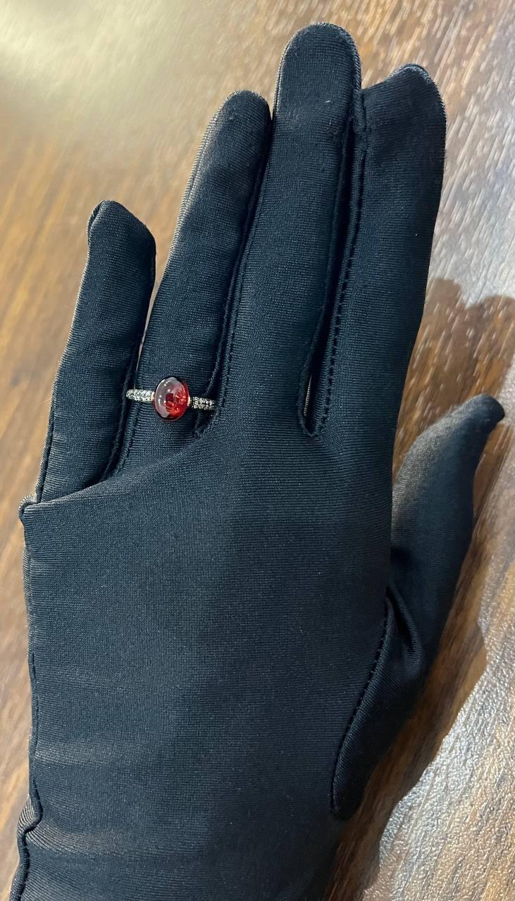Oval Shape Dark Red Ruby Cabochon 14K Yellow Gold Diamond Accented Cocktail Ring