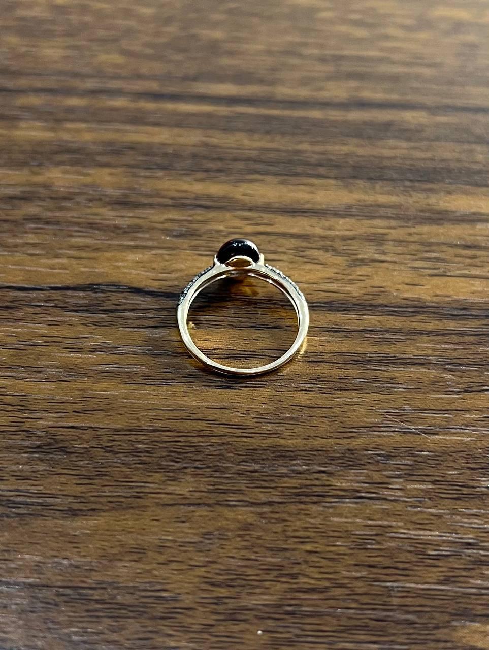 Oval Shape Dark Red Ruby Cabochon 14K Yellow Gold Diamond Accented Cocktail Ring
