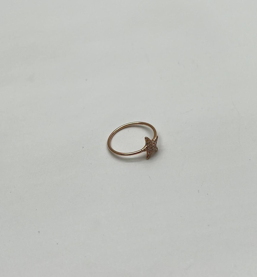 Diamonds Pave Set Star 14K Rose Gold Dainty Motif Band Ring