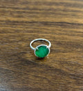 Faceted Green Emerald Cabochon White Diamond 14K White Gold Statement Ring