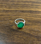 Faceted Green Emerald Cabochon White Diamond 14K White Gold Statement Ring
