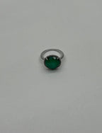 Faceted Green Emerald Cabochon White Diamond 14K White Gold Statement Ring