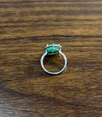 Faceted Green Emerald Cabochon White Diamond 14K White Gold Statement Ring