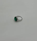 Faceted Green Emerald Cabochon White Diamond 14K White Gold Statement Ring