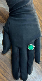 Faceted Green Emerald Cabochon White Diamond 14K White Gold Statement Ring