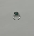 Faceted Green Emerald Cabochon White Diamond 14K White Gold Statement Ring