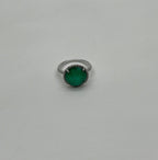 Faceted Green Emerald Cabochon White Diamond 14K White Gold Statement Ring