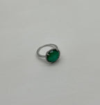 Faceted Green Emerald Cabochon White Diamond 14K White Gold Statement Ring