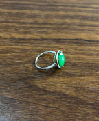 Faceted Green Emerald Cabochon White Diamond 14K White Gold Statement Ring