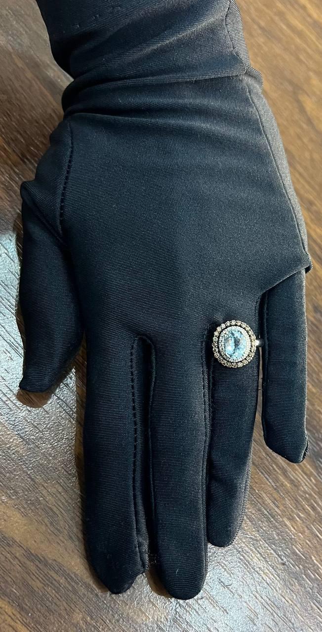 Round Cut Light Blue Aquamarine Diamonds Halo 14K White Gold Statement Ring