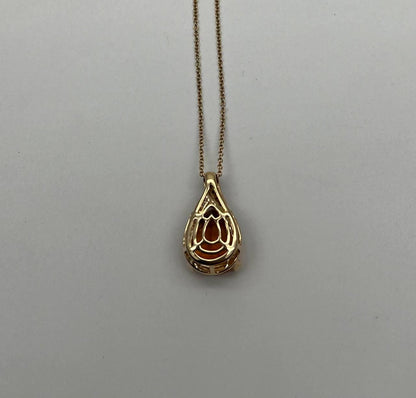 Dark Orange Citrine Tear Drop Shape Diamond Gemstone 14K Gold Pendant Necklace