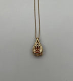Dark Orange Citrine Tear Drop Shape Diamond Gemstone 14K Gold Pendant Necklace