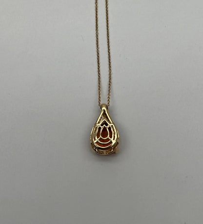 Dark Orange Citrine Tear Drop Shape Diamond Gemstone 14K Gold Pendant Necklace
