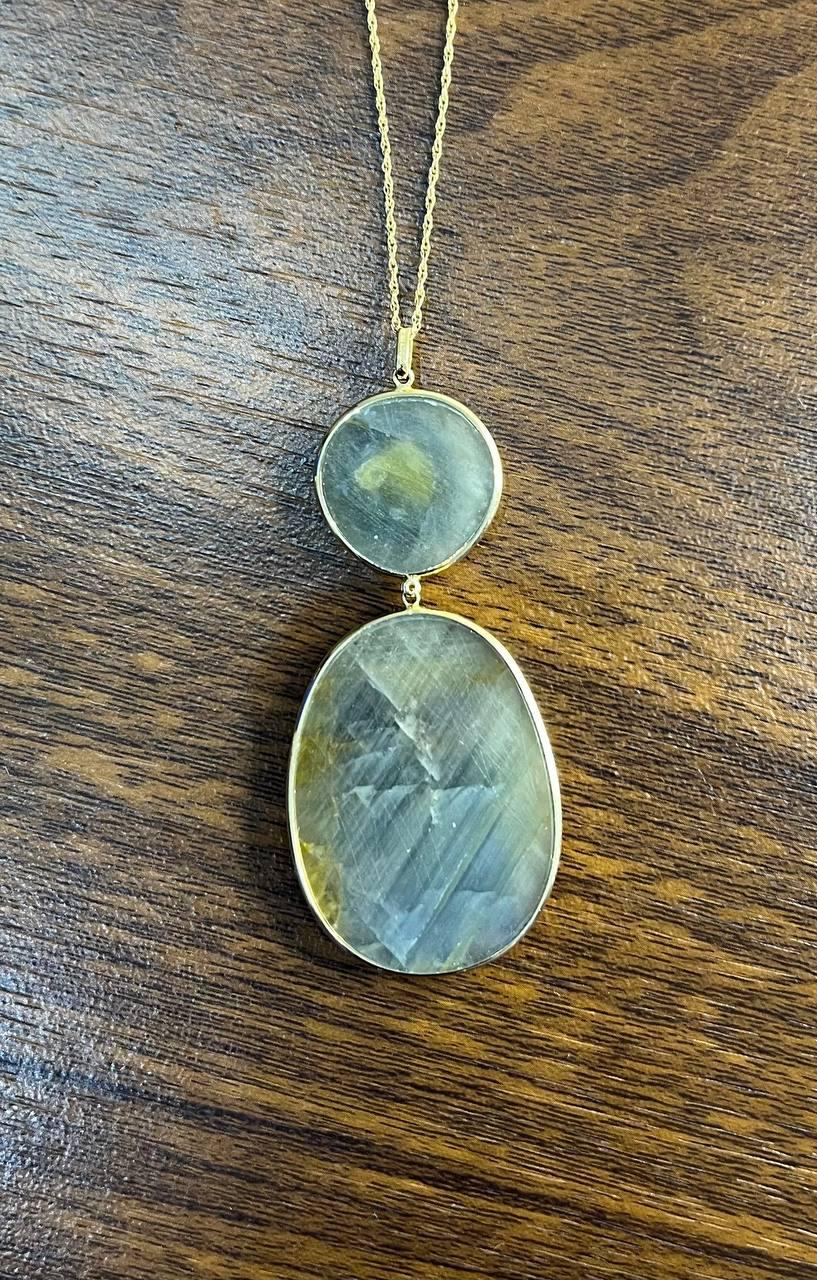 Dark Earthy Green Labradorite Diamonds Halo 14K Gold Statement Earrings