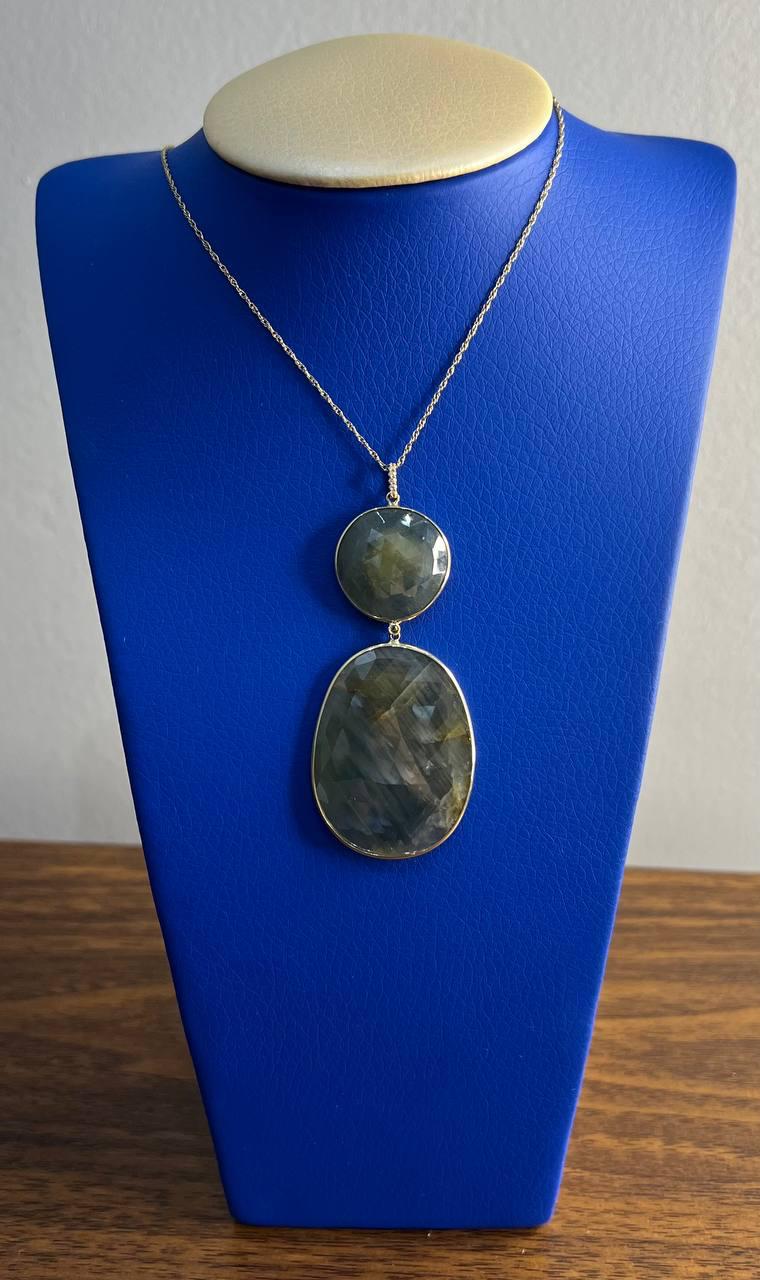 Dark Earthy Green Labradorite Diamonds Halo 14K Gold Statement Earrings