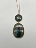 Dark Earthy Green Labradorite Diamonds Halo 14K Gold Statement Earrings