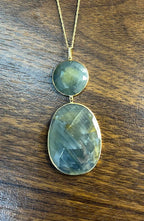 Dark Earthy Green Labradorite Diamonds Halo 14K Gold Statement Earrings
