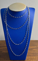 Round Cut Light Blue Topaz Bezel 14K White Gold Long Chain Station Necklace