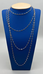Round Cut Light Blue Topaz Bezel 14K White Gold Long Chain Station Necklace
