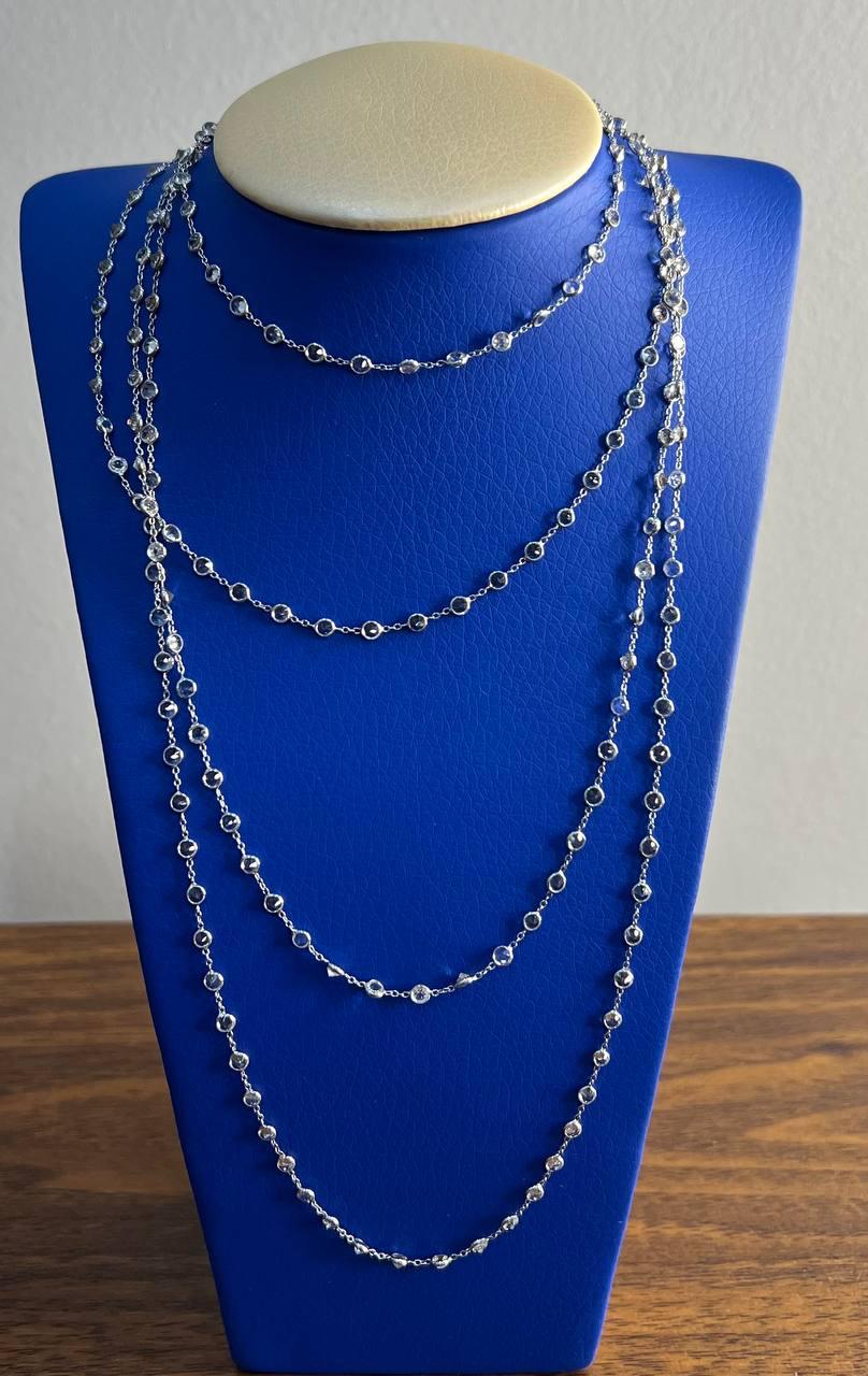 Round Cut Light Blue Topaz Bezel 14K White Gold Long Chain Station Necklace