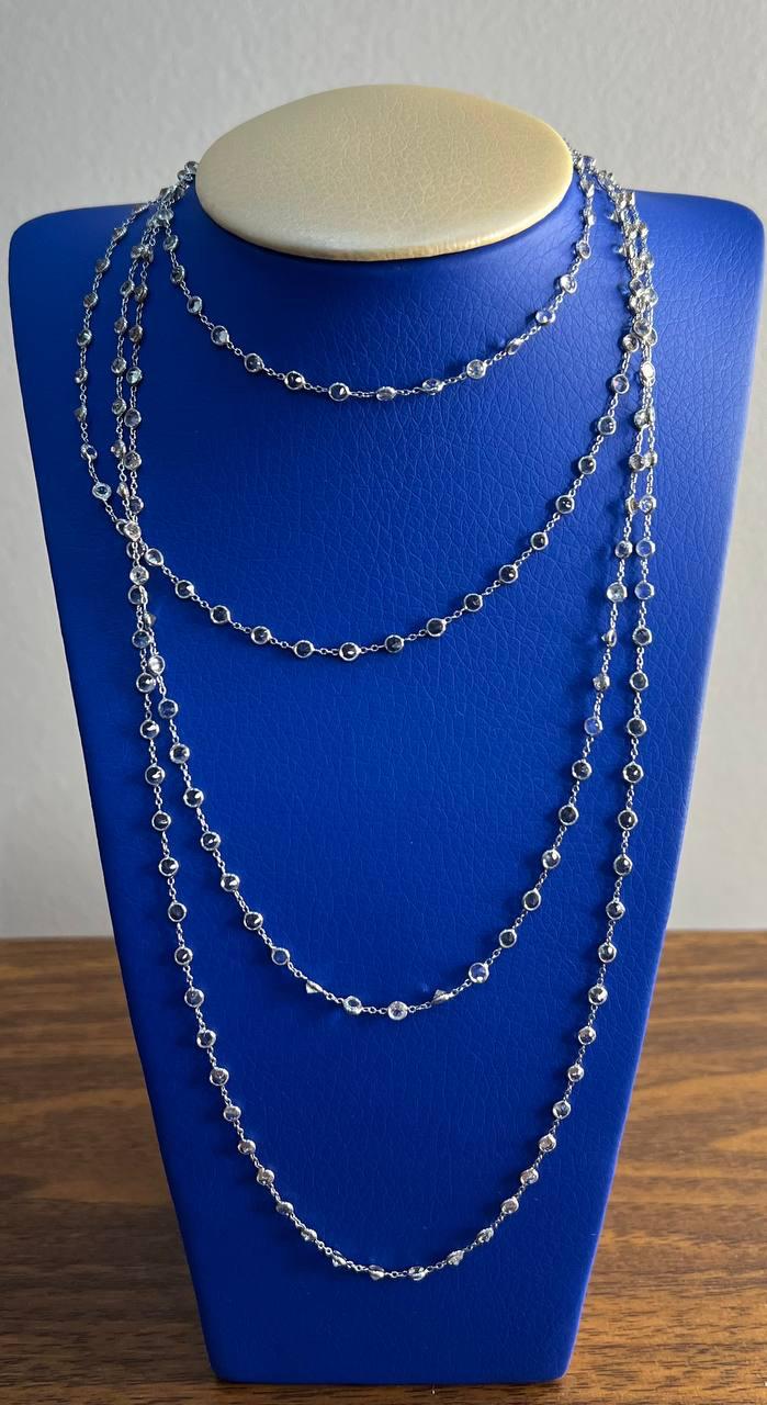 Round Cut Light Blue Topaz Bezel 14K White Gold Long Chain Station Necklace