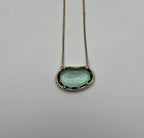 Free Form Shape Light Green Tourmaline Diamond Halo 14K Gold Pendant Necklace