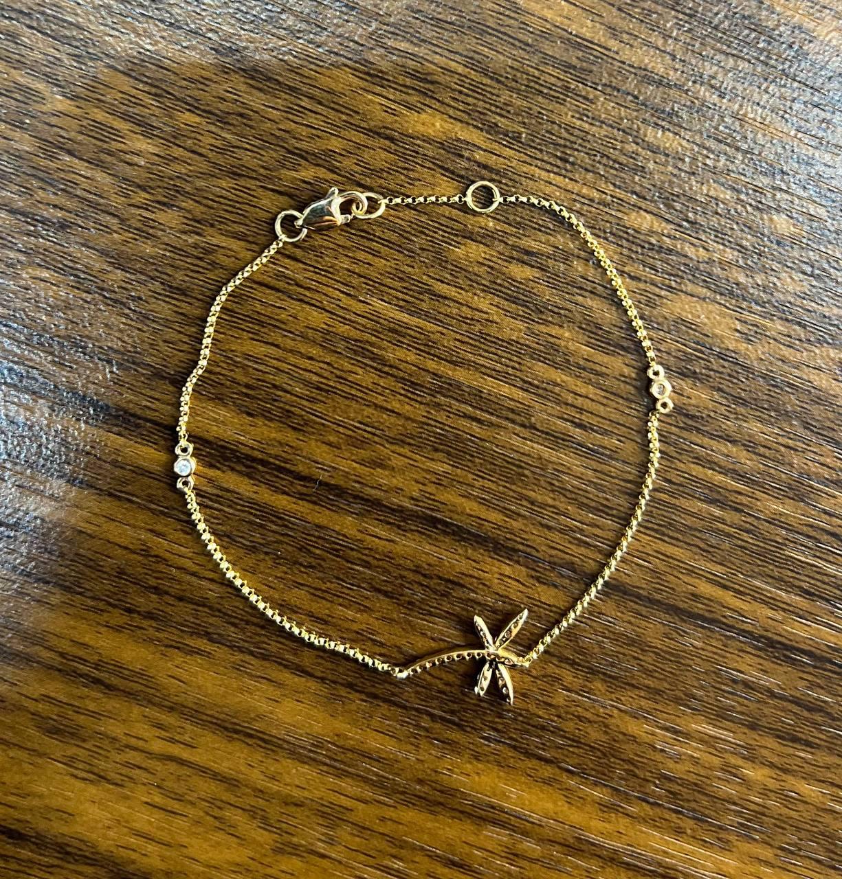 Dragonfly Dragon Fly 14K Rose Gold Chain Diamond Station Bracelet