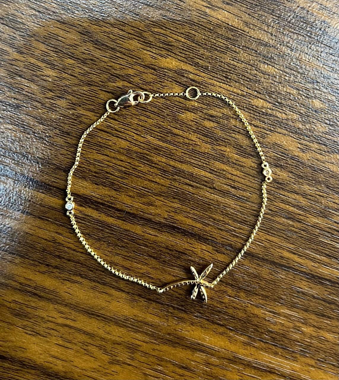 dragonfly dragon fly 14k rose gold chain diamond station bracelet