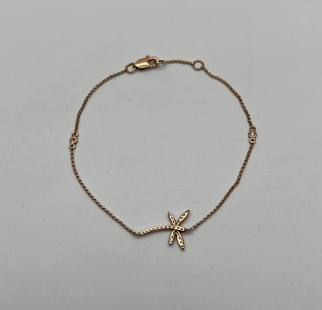 dragonfly dragon fly 14k rose gold chain diamond station bracelet