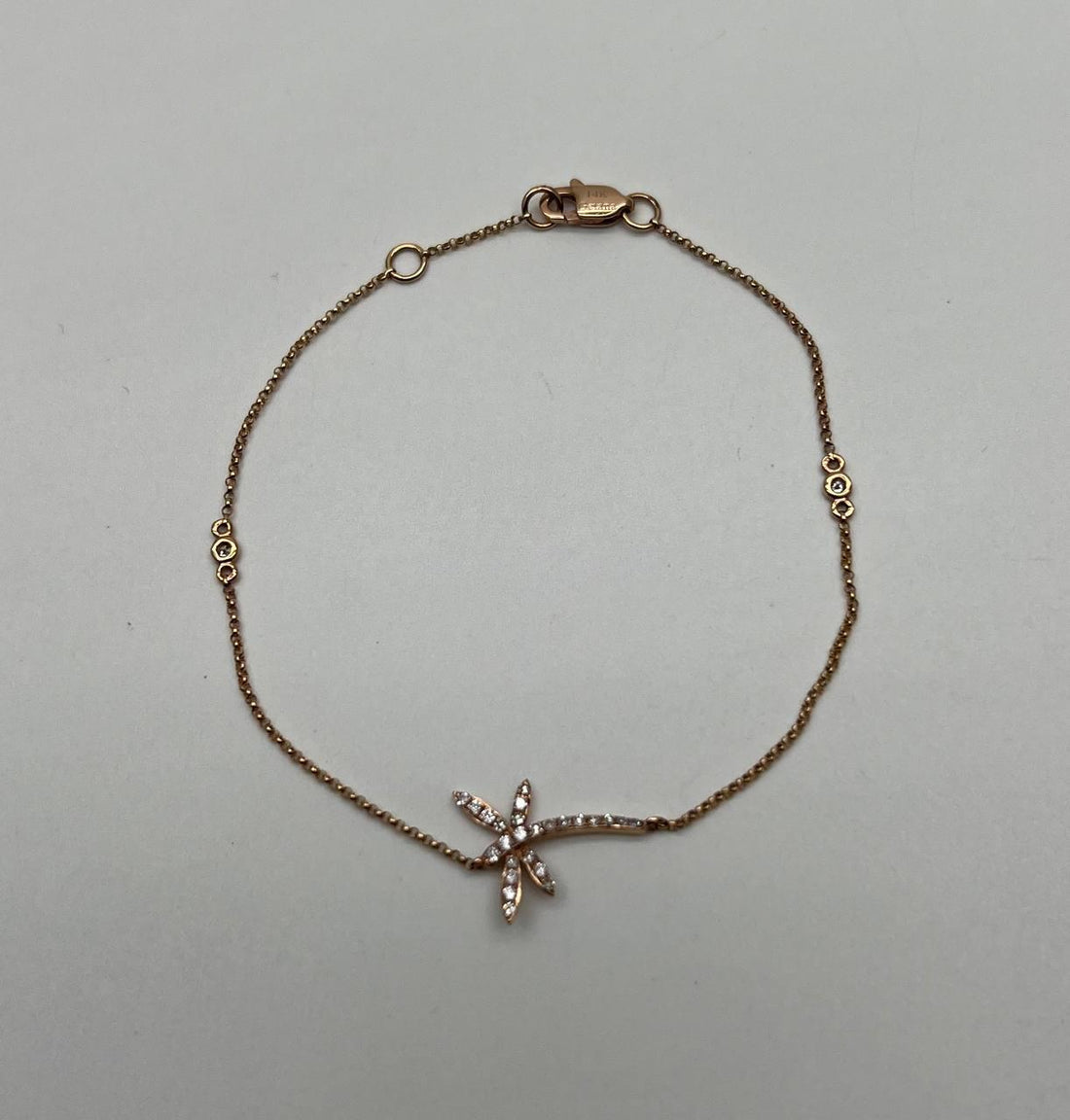 Dragonfly Dragon Fly 14K Rose Gold Chain Diamond Station Bracelet