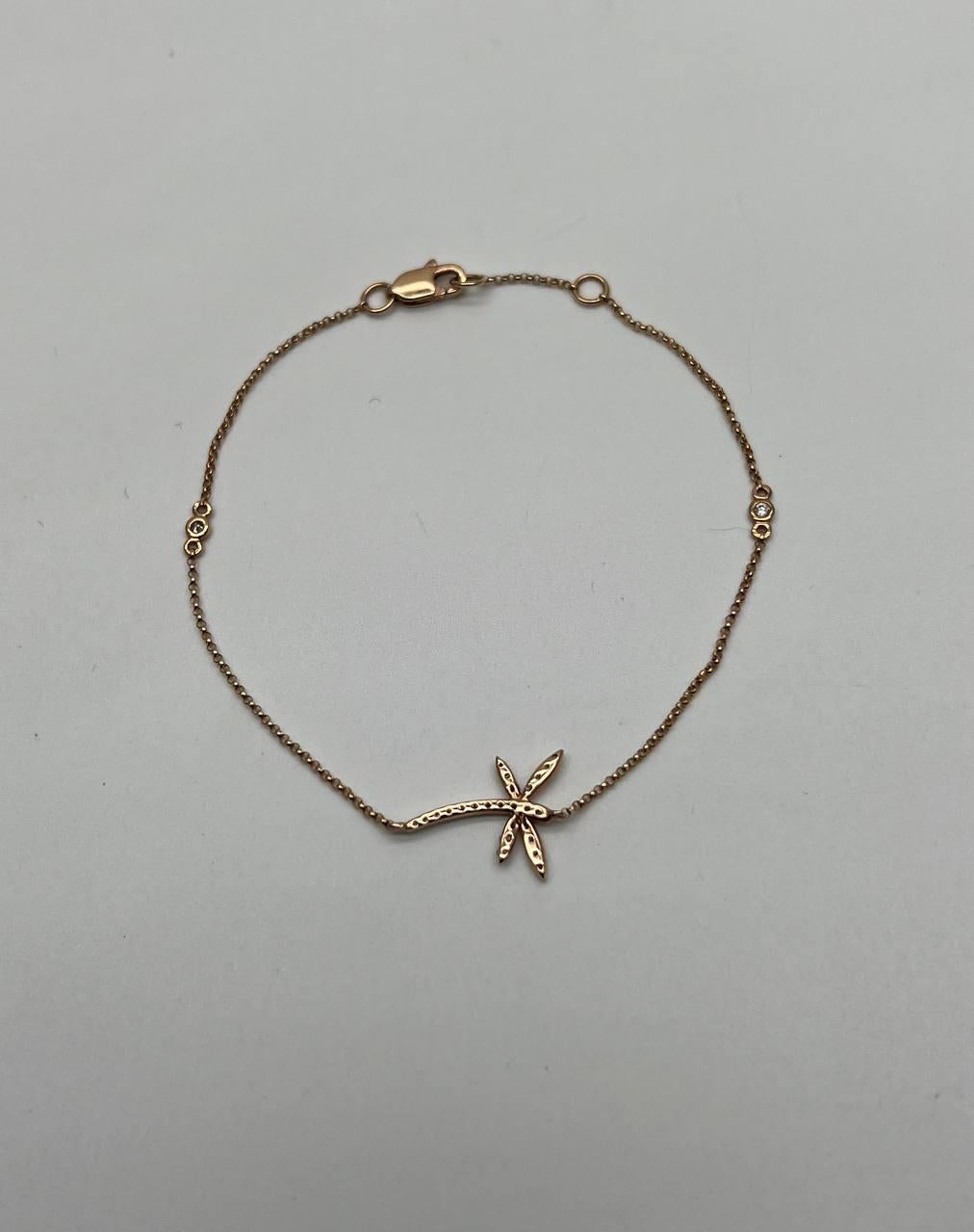 dragonfly dragon fly 14k rose gold chain diamond station bracelet