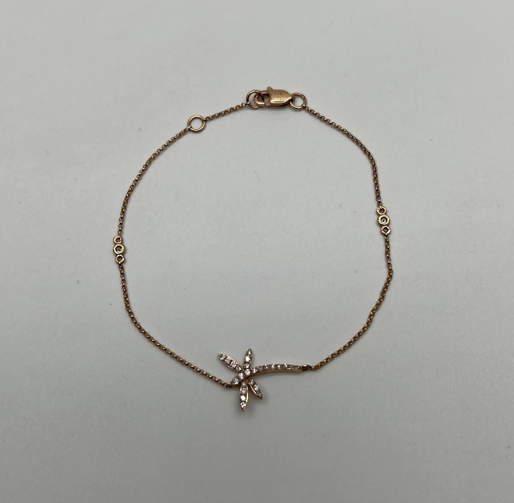 Dragonfly Dragon Fly 14K Rose Gold Chain Diamond Station Bracelet