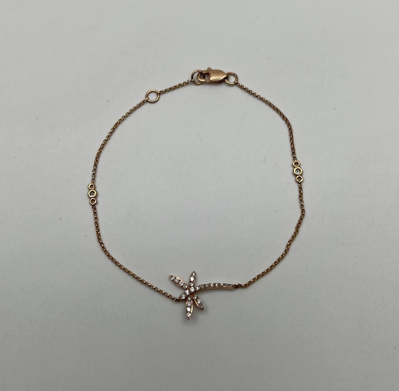 dragonfly dragon fly 14k rose gold chain diamond station bracelet