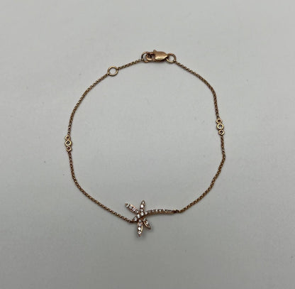 Dragonfly Dragon Fly 14K Rose Gold Chain Diamond Station Bracelet