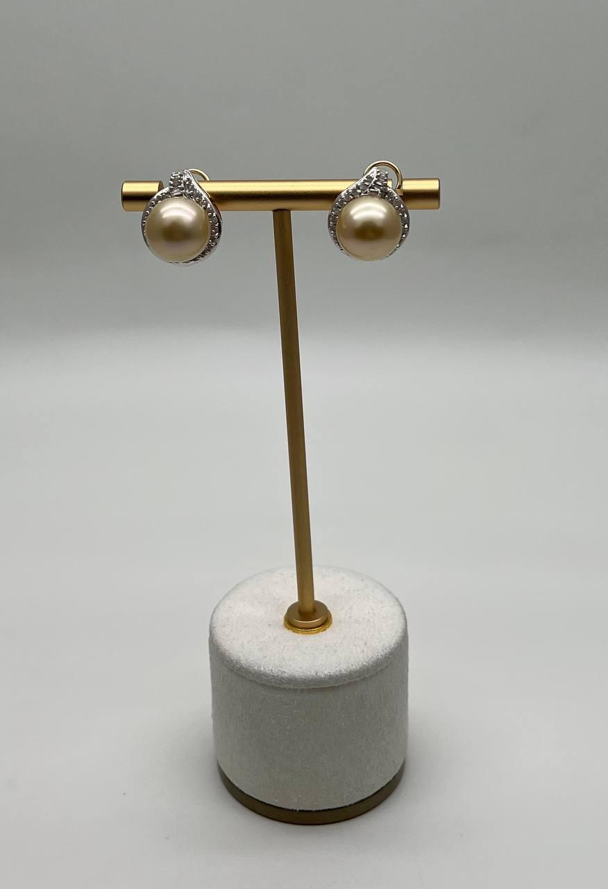 Golden Yellow South Sea Pearls White Diamonds Halo 14K Yellow Gold Earrings