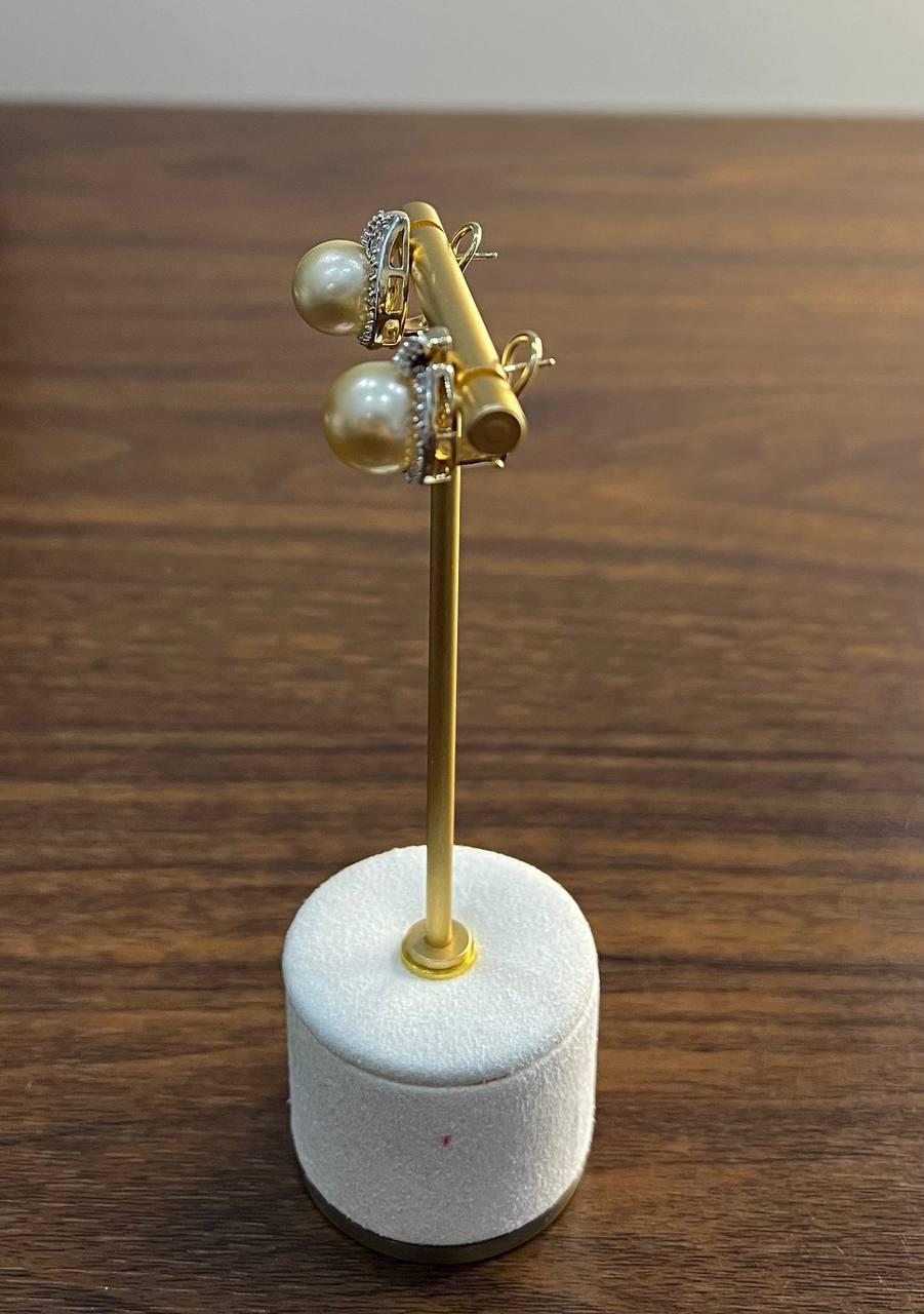 Golden Yellow South Sea Pearls White Diamonds Halo 14K Yellow Gold Earrings