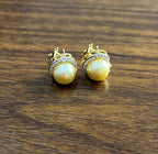 Golden Yellow South Sea Pearls White Diamonds Halo 14K Yellow Gold Earrings